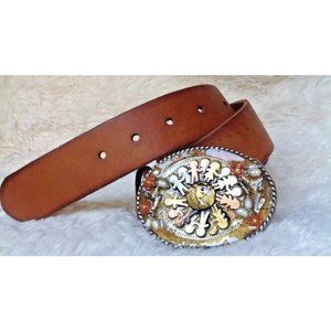 Ivan Women's Sz 36 "Children Of The Corn" Buckle Genuine Brown Leather Belt